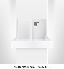 White book on a shelf. Vector illustration.