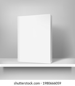 White book on white shelf vector mockup