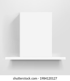 White book on white shelf vector mockup