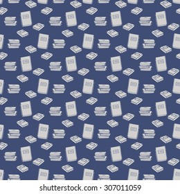 White book seamless pattern, navy blue background