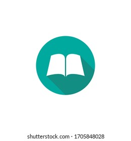 white book with shadow in blue circle. Education icon isolated on white background. Knowledge flat icon. Vector illustration. Reading logo. 