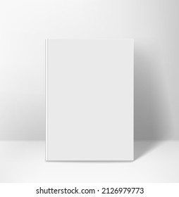 White book standing od a wall vertical. 3d vector mockup for branding