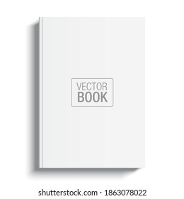 White book vector mockup. Realistic book, from a top view, lying on a surface, with shadow. Book cover template, for art, image, or text placement.