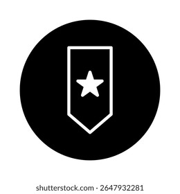 White bookmark icon with a star on a black circle is perfect for websites and apps