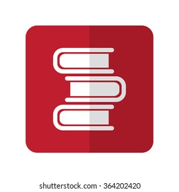 White Books flat icon on red rounded square on white