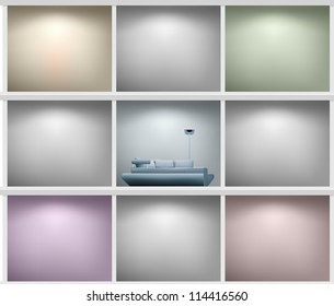 White bookshelf or cut room. Vector illustration