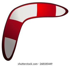 White Boomerang with Red Stripes, Vector Illustration isolated on White Background. 