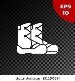 White Boots icon isolated on transparent dark background.  Vector Illustration