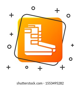 White Boots icon isolated on white background. Diving underwater equipment. Orange square button. Vector Illustration