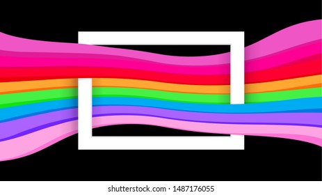 white border frame on black and colorful graphic background, paper white frame on colorful modern ad for banner web, border frames for decoration backdrop fashionable, colorful wall with frames blank