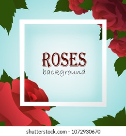 White border frame on blue background with roses