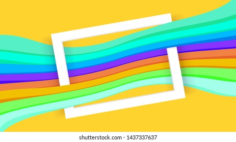 white border frame on yellow and colorful graphic background, paper white frame on colorful modern ad for banner web, border frames for decoration backdrop fashionable, colorful wall with frames blank