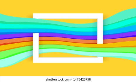 white border frame on yellow and colorful graphic background, paper white frame on colorful modern ad for banner web, border frames for decoration backdrop fashionable, colorful wall with frames blank