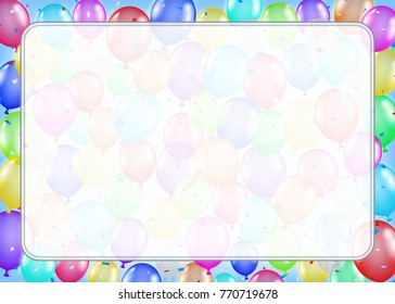 white border text box with colorful balloons