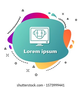 White Bot icon isolated on white background. Computer monitor and robot icon. Abstract banner with liquid shapes. Vector Illustration