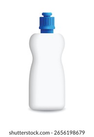 Botella blanca con tapa azul, diseñada específicamente para la maqueta de productos de limpieza