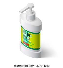 White Bottle Liquid Soap with Label Herbal Isolated