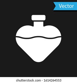 White Bottle with love potion icon isolated on black background. Valentines day symbol.  Vector Illustration