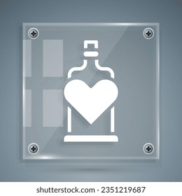 White Bottle with love potion icon isolated on grey background. Valentines day symbol. Square glass panels. Vector