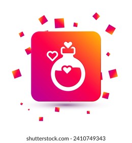 White Bottle with love potion icon isolated on white background. Happy Valentines day. Square color button. Vector