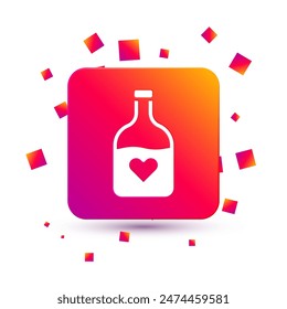 White Bottle with love potion icon isolated on white background. Happy Valentines day. Square color button. Vector