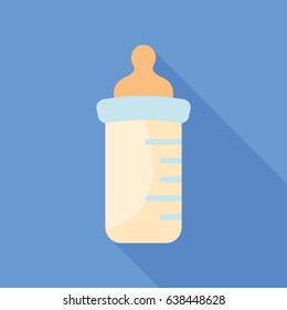 White bottle of milk with shadow. Flat style.