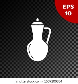 White Bottle of olive oil icon isolated on transparent dark background. Jug with olive oil icon.  Vector Illustration