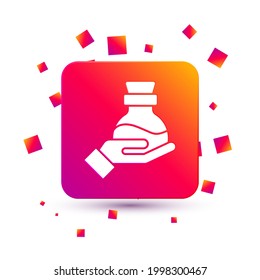 White Bottle with potion icon isolated on white background. Flask with magic potion. Happy Halloween party. Square color button. Vector