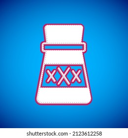 White Bottle with potion icon isolated on blue background. Flask with magic potion. Happy Halloween party.  Vector