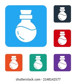 White Bottle with potion icon isolated on white background. Flask with magic potion. Happy Halloween party. Set icons in color square buttons. Vector