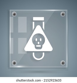 White Bottle with potion icon isolated on grey background. Flask with magic potion. Happy Halloween party. Square glass panels. Vector