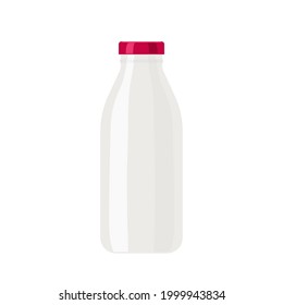 White bottle with red lid. Template of plastic or glass blank milk or juice bottle with red cap on white background. Empty jar