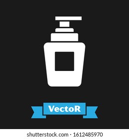 White Bottle of shampoo icon isolated on black background.  Vector Illustration