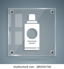 White Bottle of shampoo icon isolated on grey background. Square glass panels. Vector Illustration