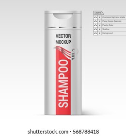White Bottle Shampoo Isolated ont White Background Vector Layers Mockup