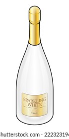 A white bottle of sparkling white wine.