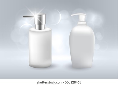 White bottle template with dispenser for liquid soap.Vector illustration.