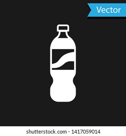 White Bottle of water icon isolated on black background. Soda aqua drink sign. Vector Illustration