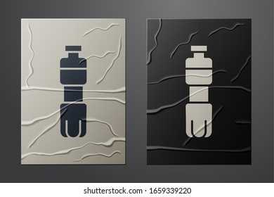 White Bottle of water icon isolated on crumpled paper background. Soda aqua drink sign. Paper art style. Vector Illustration