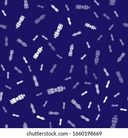 White Bottle of water icon isolated seamless pattern on blue background. Soda aqua drink sign.  Vector Illustration