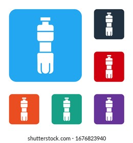 White Bottle of water icon isolated on white background. Soda aqua drink sign. Set icons in color square buttons. Vector Illustration