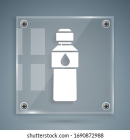 White Bottle of water icon isolated on grey background. Soda aqua drink sign. Square glass panels. Vector Illustration
