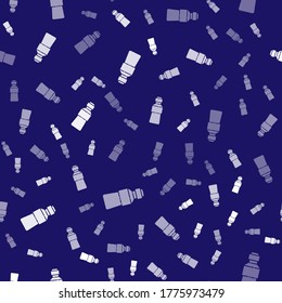 White Bottle of water icon isolated seamless pattern on blue background. Soda aqua drink sign.  Vector Illustration