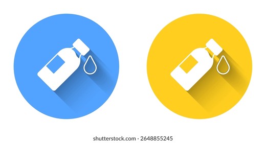 White Bottle of water icon isolated with long shadow background. Soda aqua drink sign. Circle button. Vector