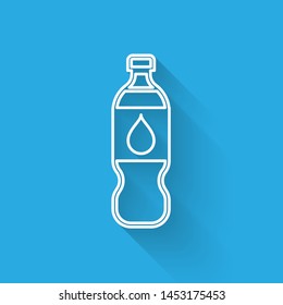 White Bottle of water line icon isolated with long shadow. Soda aqua drink sign. Vector Illustration