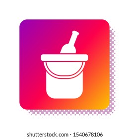 White Bottle of wine in an ice bucket icon isolated on white background. Square color button. Vector Illustration