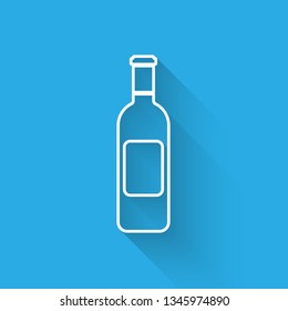 White Bottle of wine icon isolated with long shadow. Vector Illustration