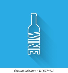 White Bottle of wine icon isolated with long shadow. Lettering bottle of wine. Vector Illustration