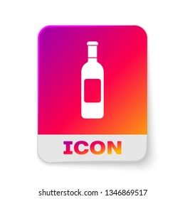 White Bottle of wine icon isolated on white background. Rectangle color button. Vector Illustration