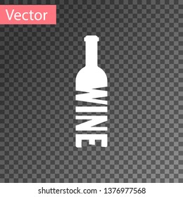 White Bottle of wine icon isolated on transparent background. Lettering bottle of wine. Vector Illustration
